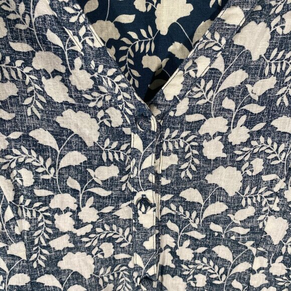 FAHERTY Havana Prairie puff sleeve Linen midi Dress size M Indigo Echo Floral - Picture 4 of 13